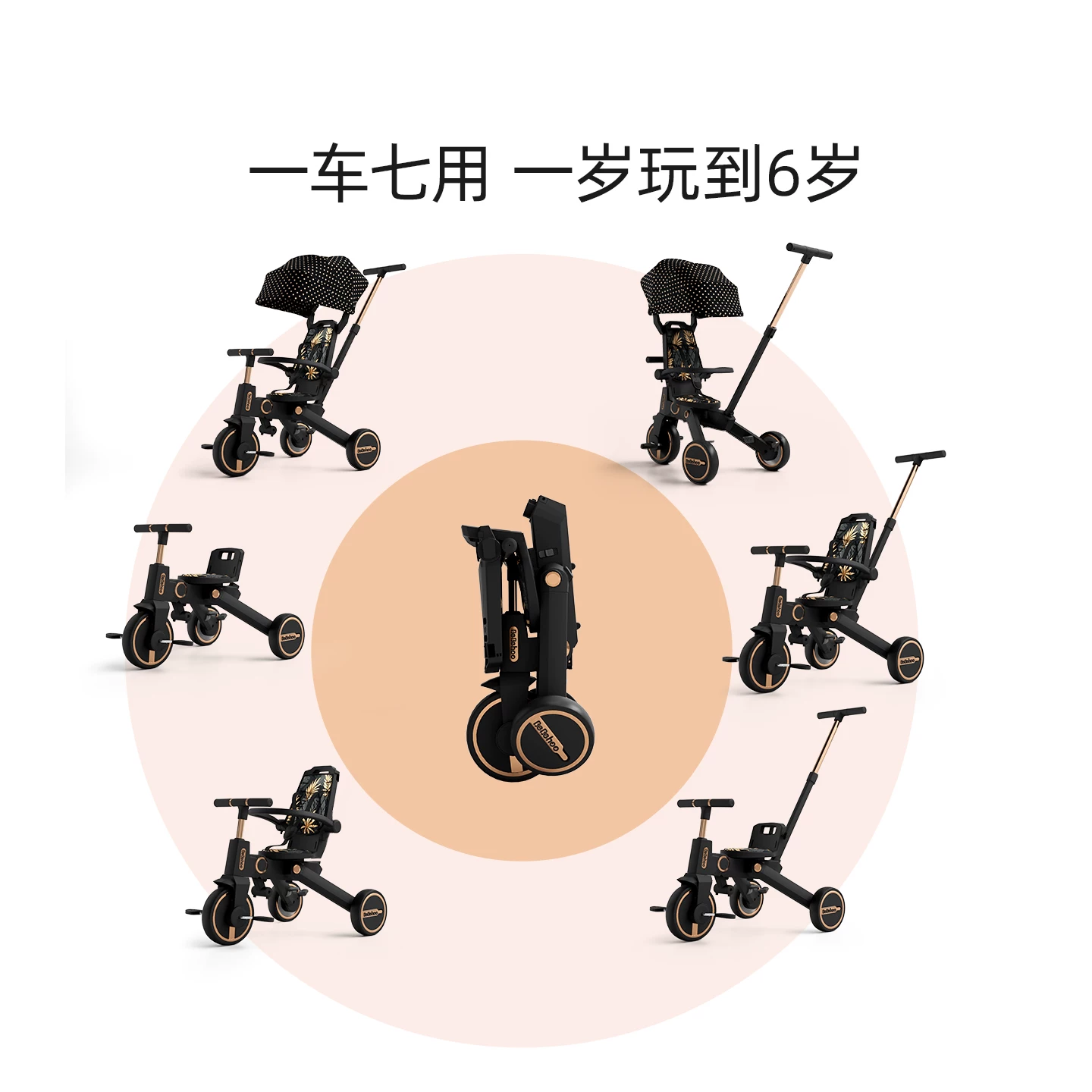 Bebeihoo baby tricycle children's bicycle 1-6 years old walking tool lightweight folding two-way baby stroller