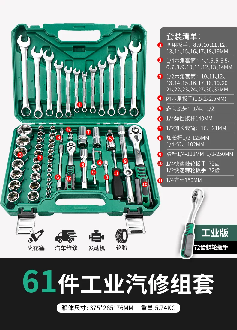 Taiwan made ratchet wrench combination new energy vehicle special socket repair tool set 4S store recommends CR-V material