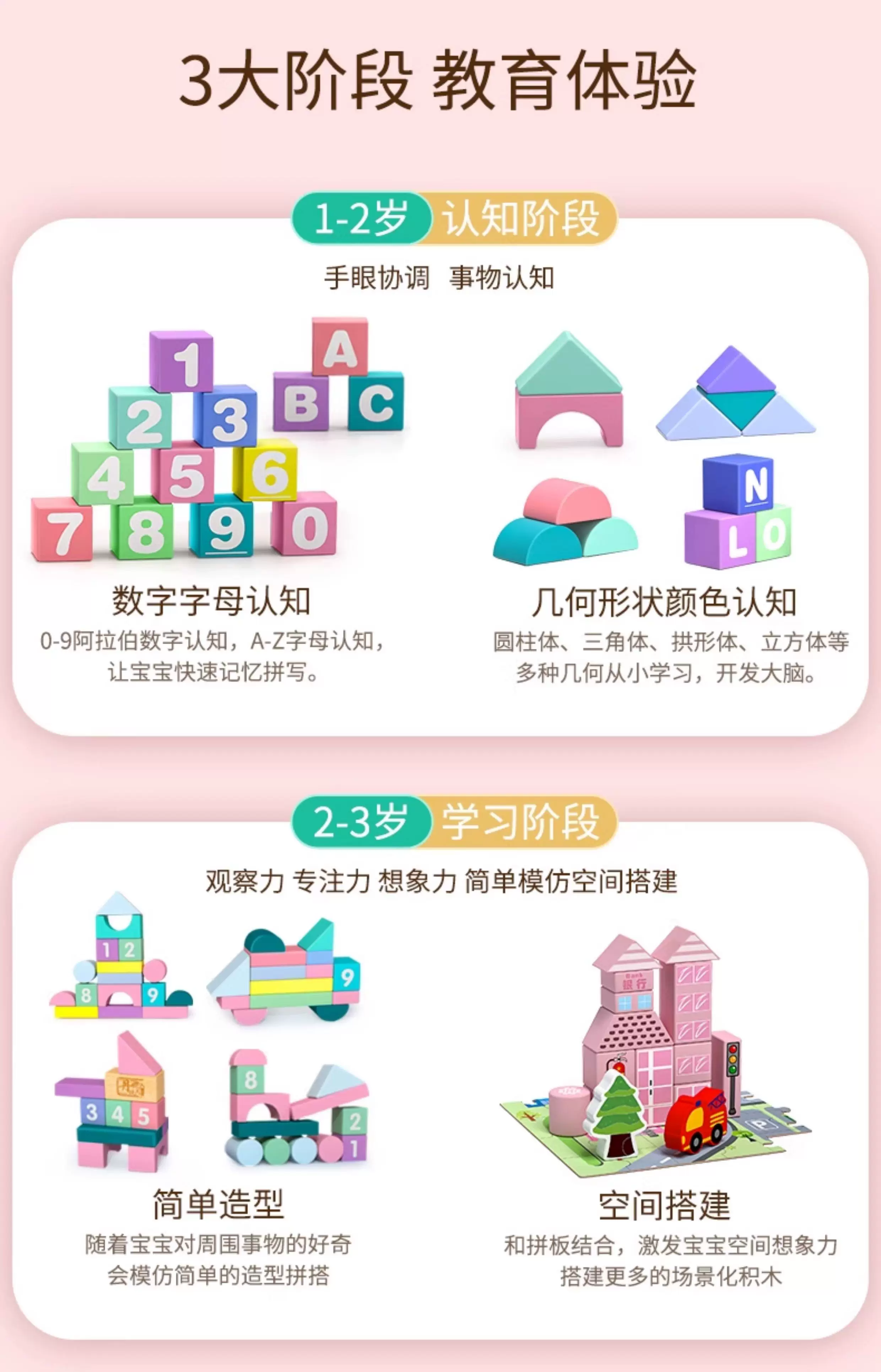 Baby building blocks from 0 to 3 years old, 6 solid wooden particles assembled puzzle toys, puzzle 1, 2, 2, female baby table 5