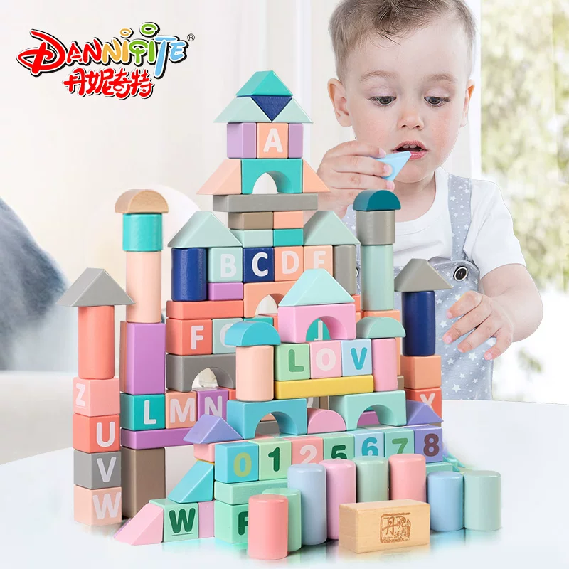 Baby building blocks from 0 to 3 years old, 6 solid wooden particles assembled puzzle toys, puzzle 1, 2, 2, female baby table 5