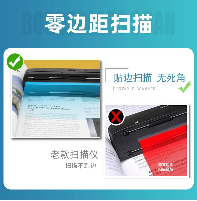 Portable A4 high-definition office handheld scanner with scanning pen, drawing pen, text, photo, ID, wireless cable scanner, home borderless scanner