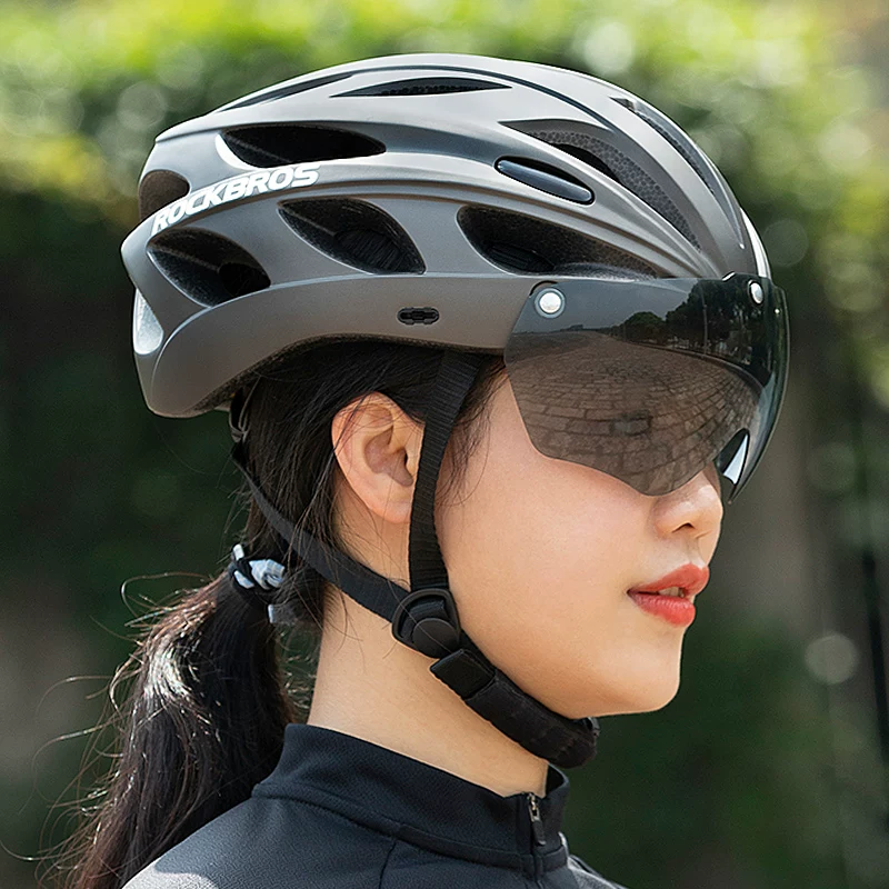 Rock Brothers bicycle helmet with goggles, one-piece molding riding helmet, men's and women's mountain road bike safety helmet