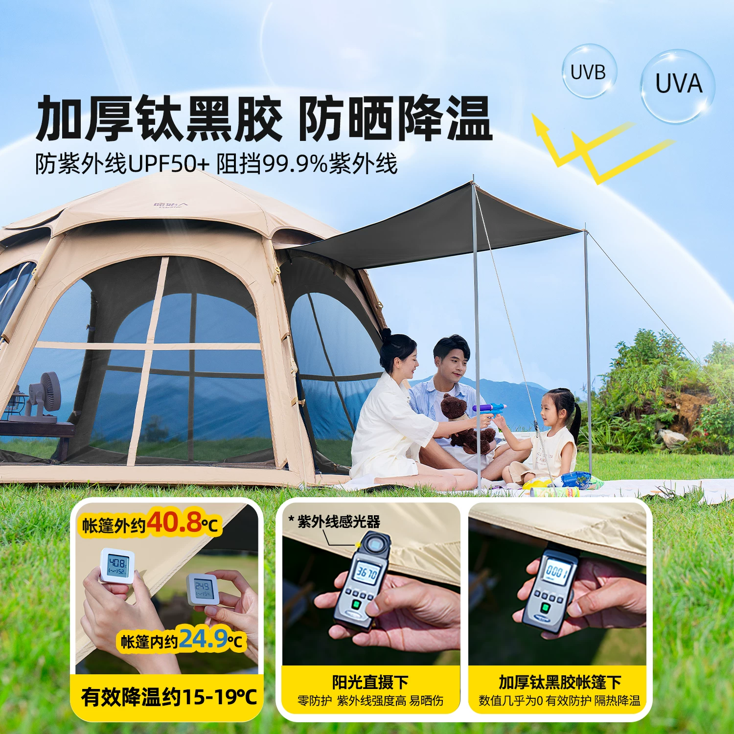Primitive man tent, portable outdoor folding camping, overnight camping, thickened rainproof and sunscreen equipment, complete set of black glue equipment