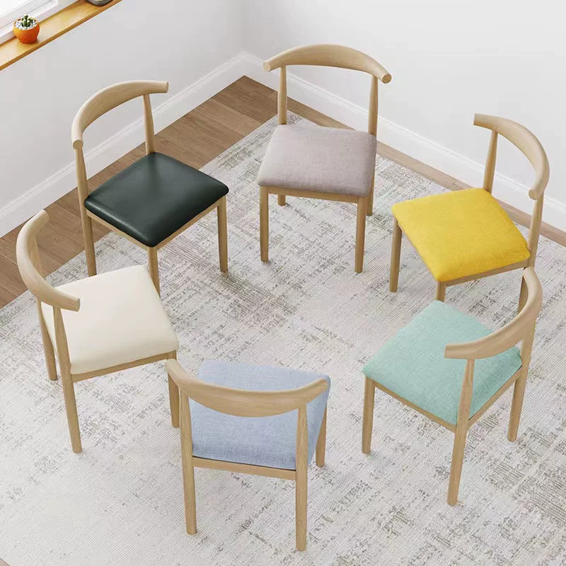 Nordic minimalist modern dining chair, linen style, large size resembling solid wood, iron horn chair, home desk, leisure backrest stool