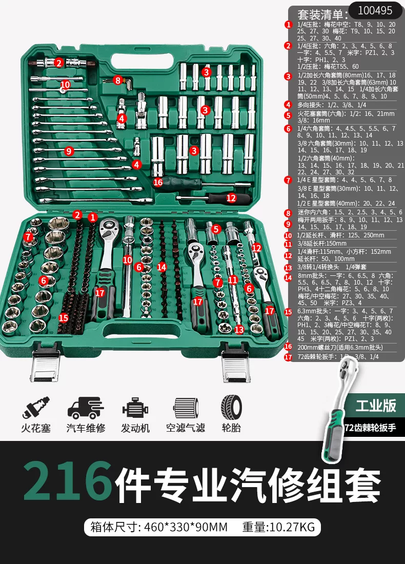 46 piece set of auto repair tools for new energy vehicle maintenance, 72 tooth ratchet wrench, professional tool S2 set