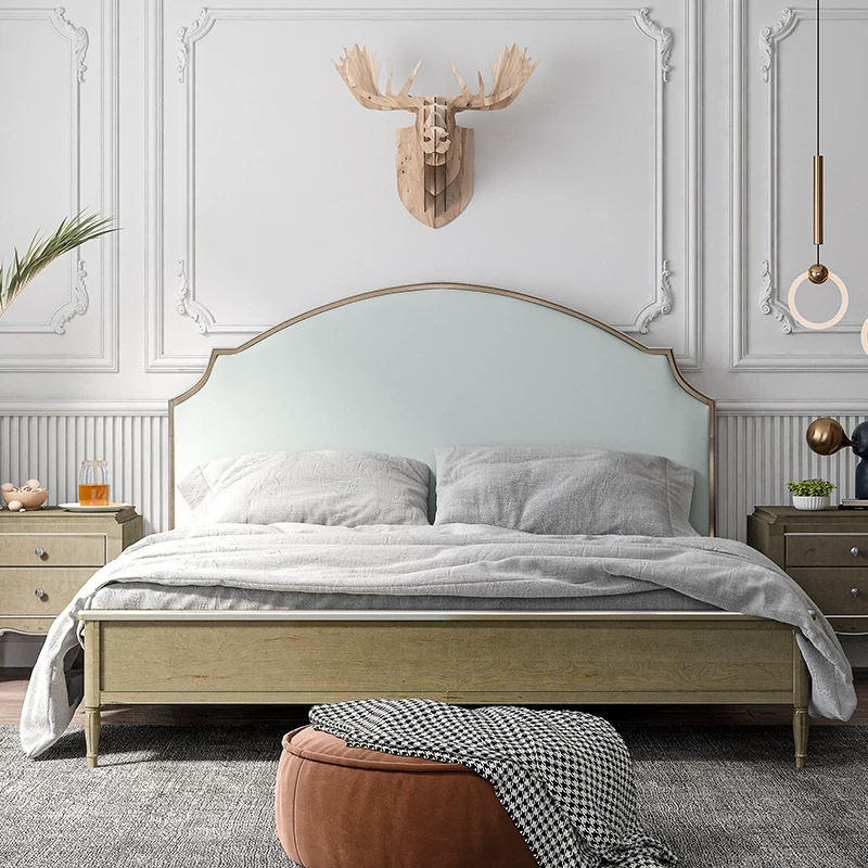 Xihe modern Light Luxury с твердым деревянным кроватью простая итальянская двойная мягкая кровать большая кровать большая кровать главная спальня свадебная кровать 1,5 метра мебель