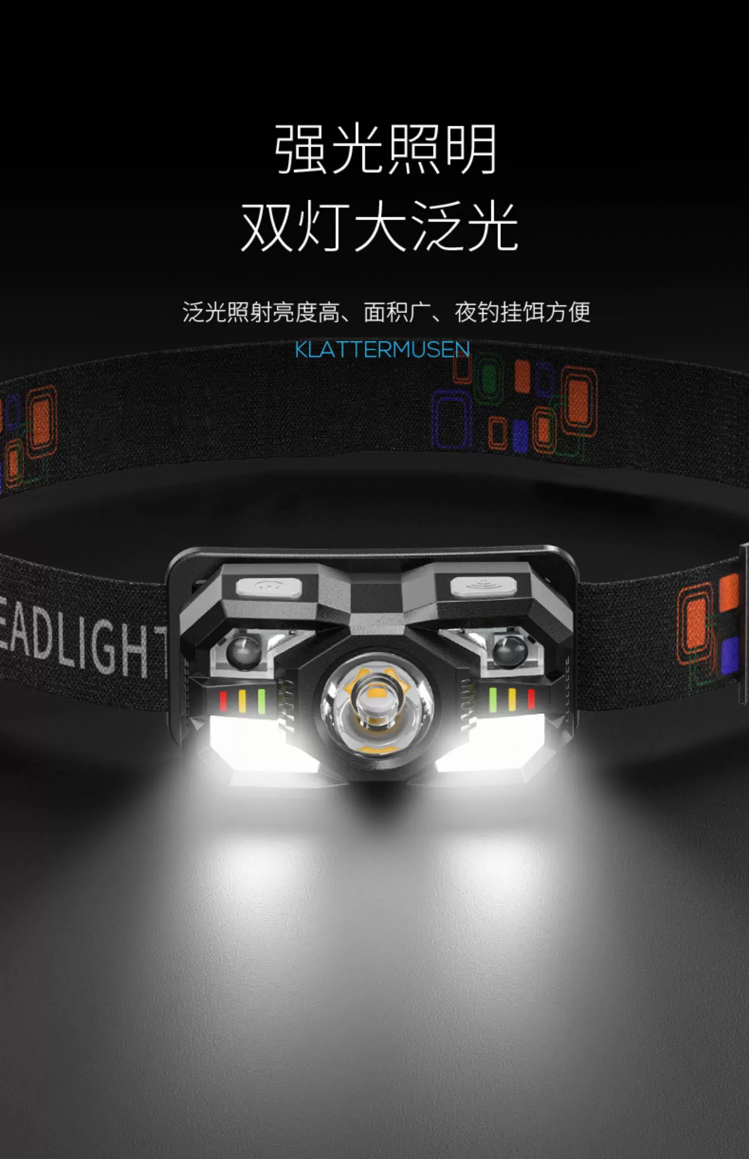Smiling Shark Headlights, Strong Light Charging, Ultra Bright Head Mounted Fishing, Outdoor Long Range, Intelligent Sensing LED Night Fishing