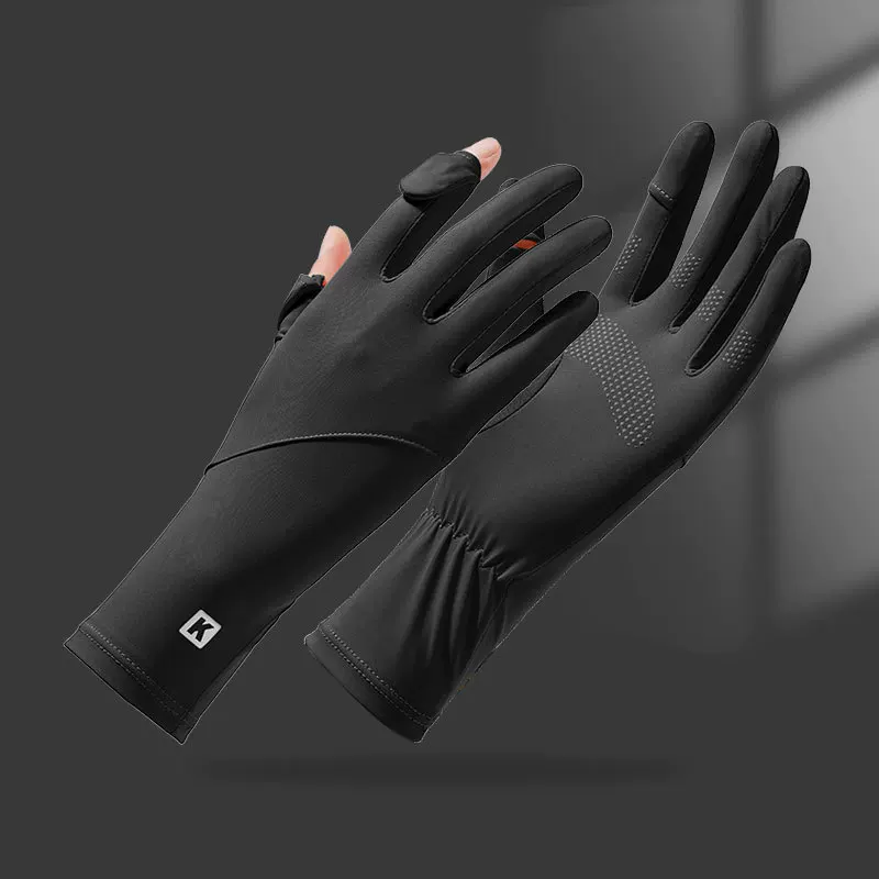 Sunscreen gloves for men, anti slip touch screen for driving, ice silk for summer riders, outdoor cycling, hiking, anti UV fishing