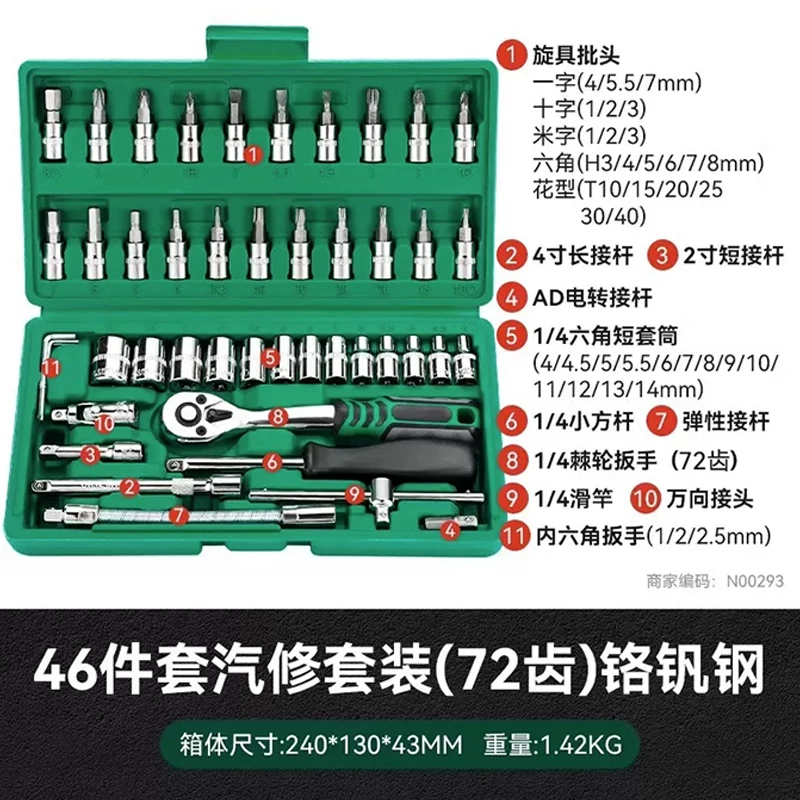 72 tooth auto repair tool set, auto repair toolbox, auto repair manual tool set, manual auto repair socket combination