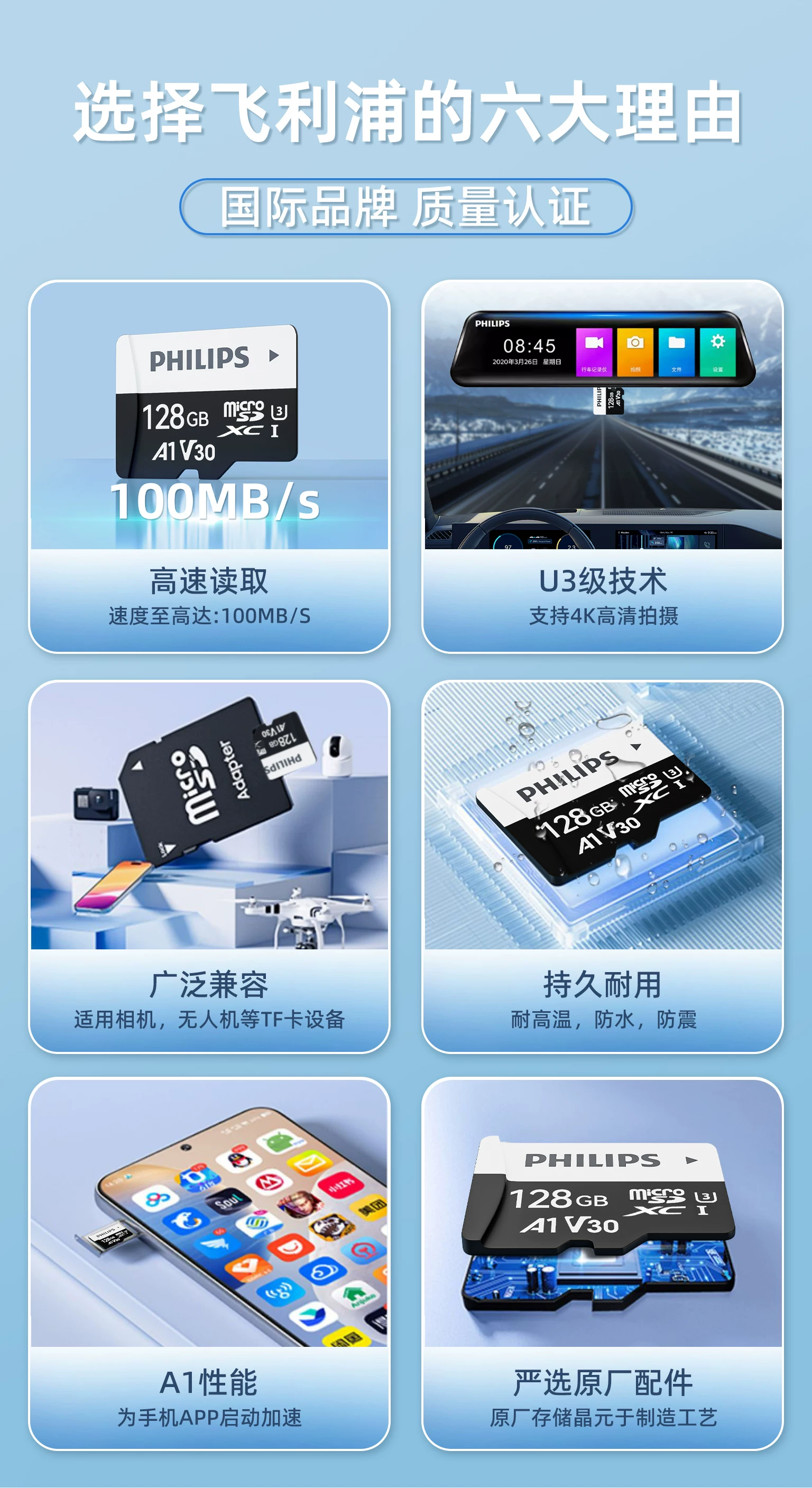 Philips High Speed TF Memory Card 256GB Supports High Durability Memory Card for 4K Video Recording of Driving Recorder