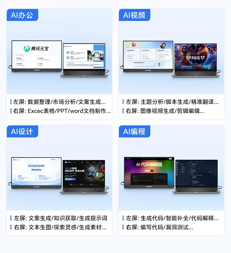 Sculptor 4K portable touch screen for multi scene applications, high color gamut display suitable for Switch external wireless cable expansion
