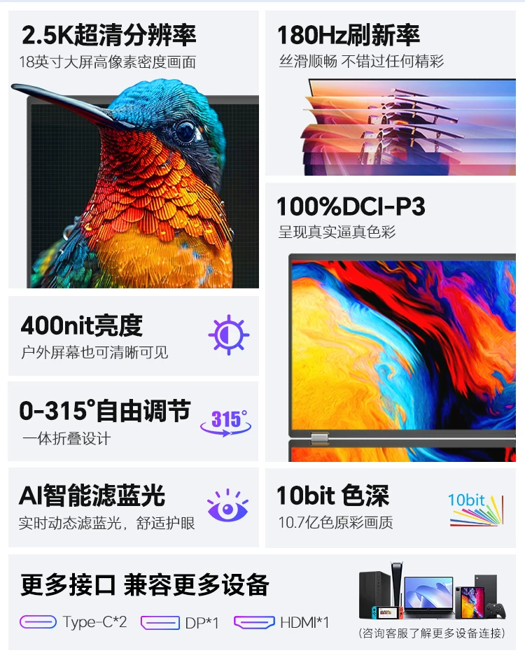 Sculptor Foldable Dual Screen Portable Display 18.5-inch Integrated Laptop Office Expansion Screen