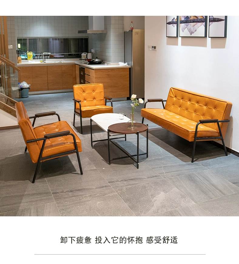 American retro oil wax leather sofa, industrial style iron sofa, L-shaped combination, small apartment, simple modern sofa