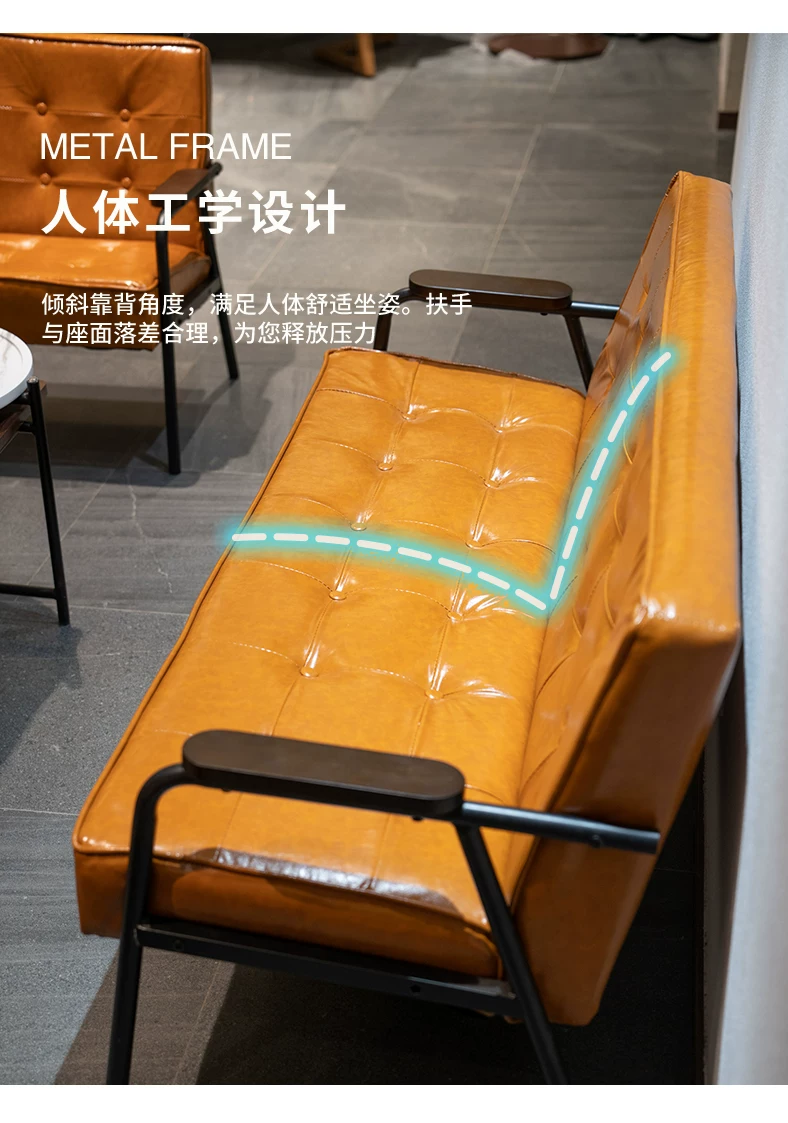 American retro oil wax leather sofa, industrial style iron sofa, L-shaped combination, small apartment, simple modern sofa