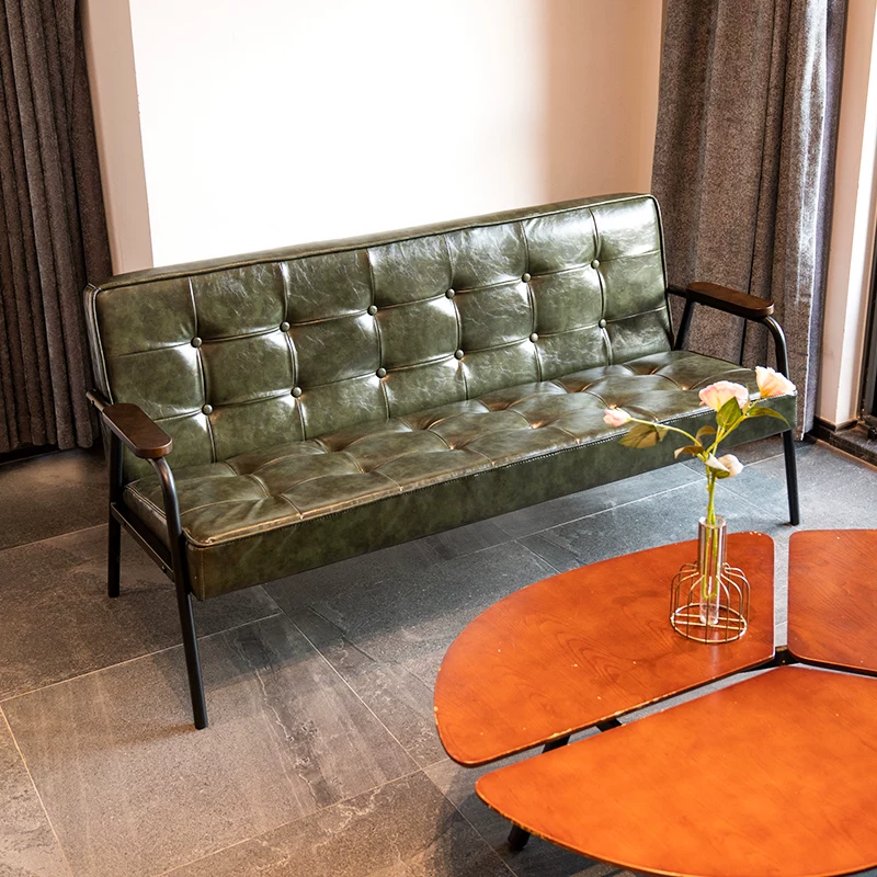 American retro oil wax leather sofa, industrial style iron sofa, L-shaped combination, small apartment, simple modern sofa