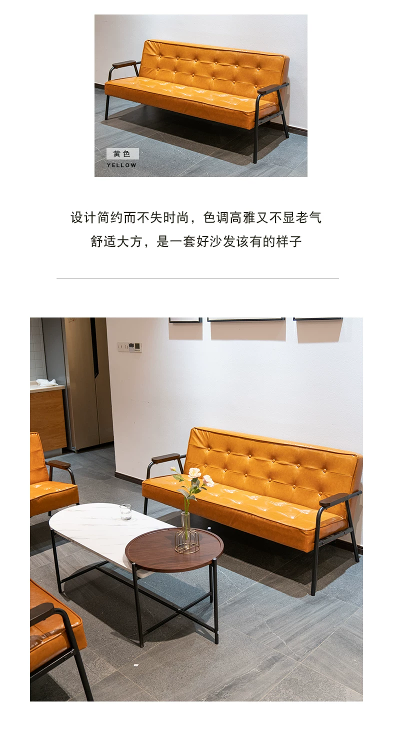American retro oil wax leather sofa, industrial style iron sofa, L-shaped combination, small apartment, simple modern sofa
