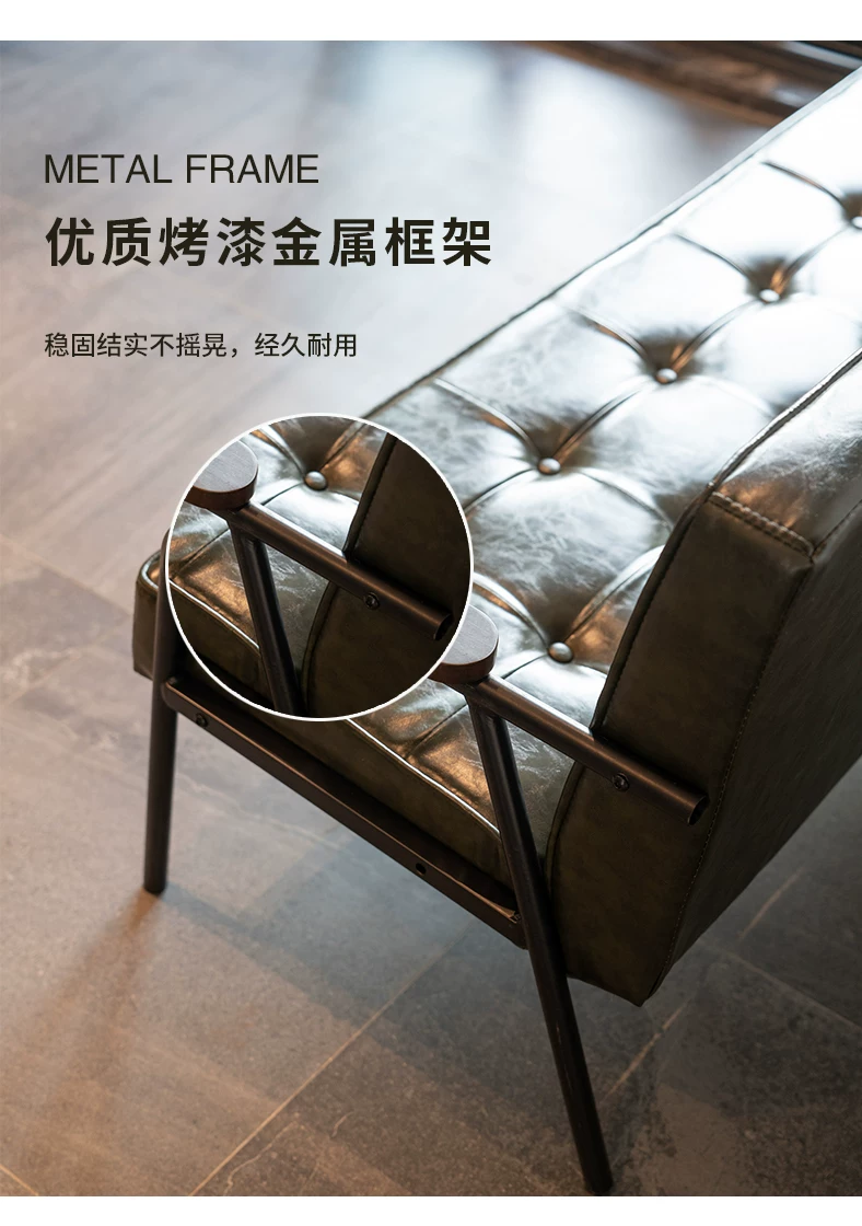 American retro oil wax leather sofa, industrial style iron sofa, L-shaped combination, small apartment, simple modern sofa