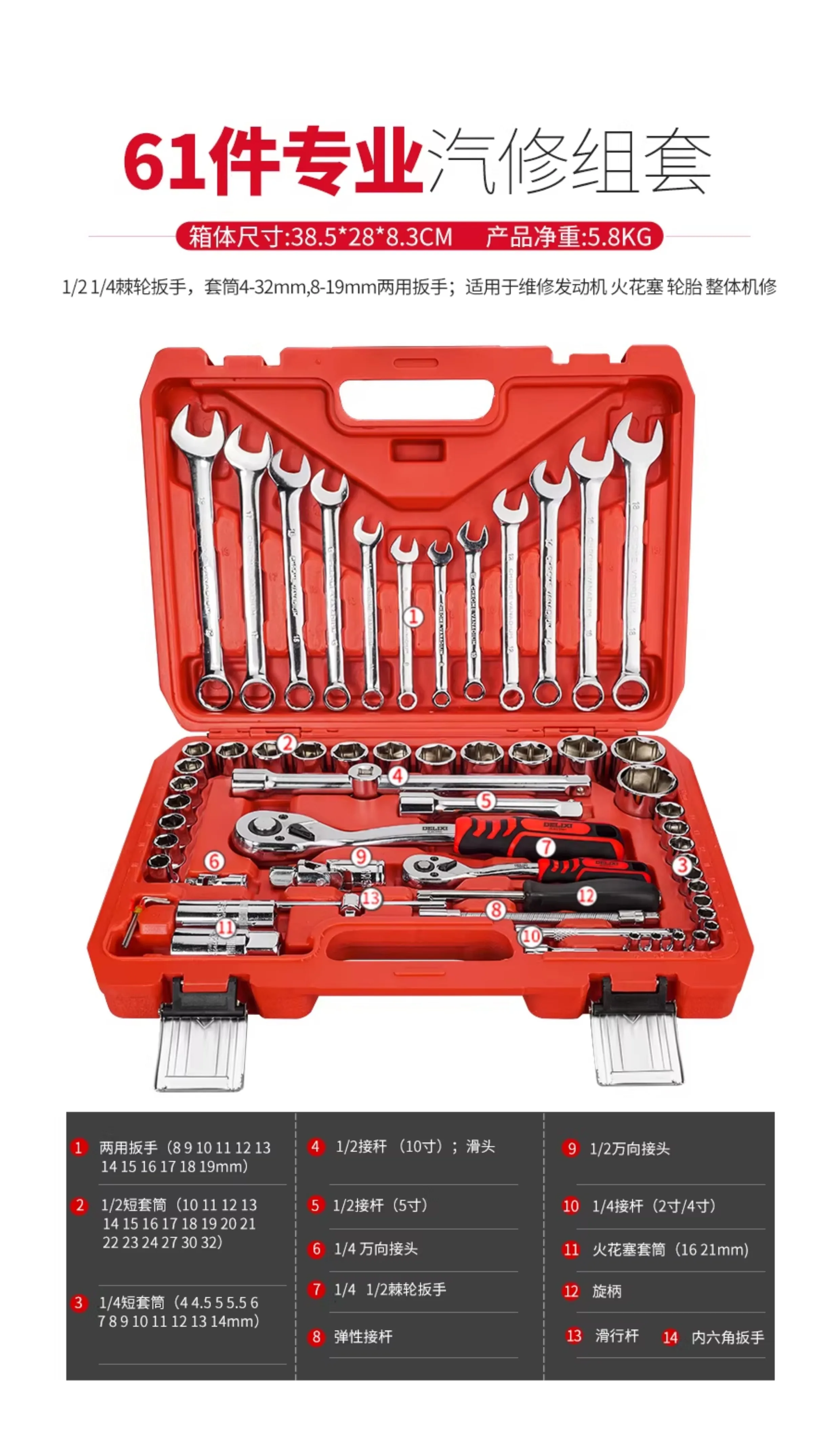 Delixi Auto Repair Tool Set Socket Wrench Ratchet Car Repair Combination Repair Box Multi functional 1/4 inch Socket Wrench
