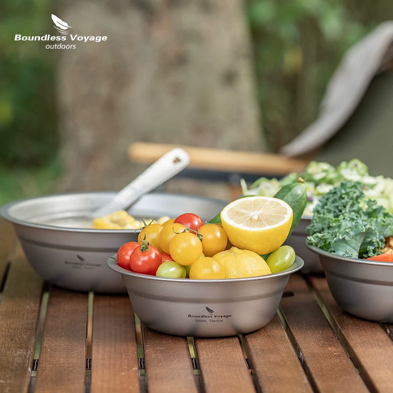Biwei Pure Titanium Bowl Soup Basin Deep Plate Outdoor Camping Picnic Sableware Scapeable Open Fire Shaping Bowl