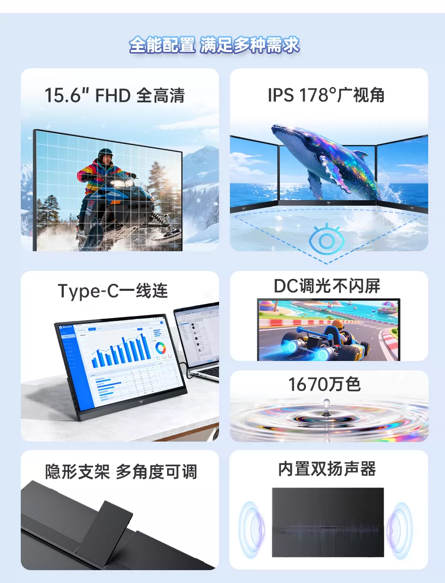 KTC portable screen monitor 15.6-inch display screen, computer, mobile phone, Switch secondary screen, 1-line direct connection H15F9