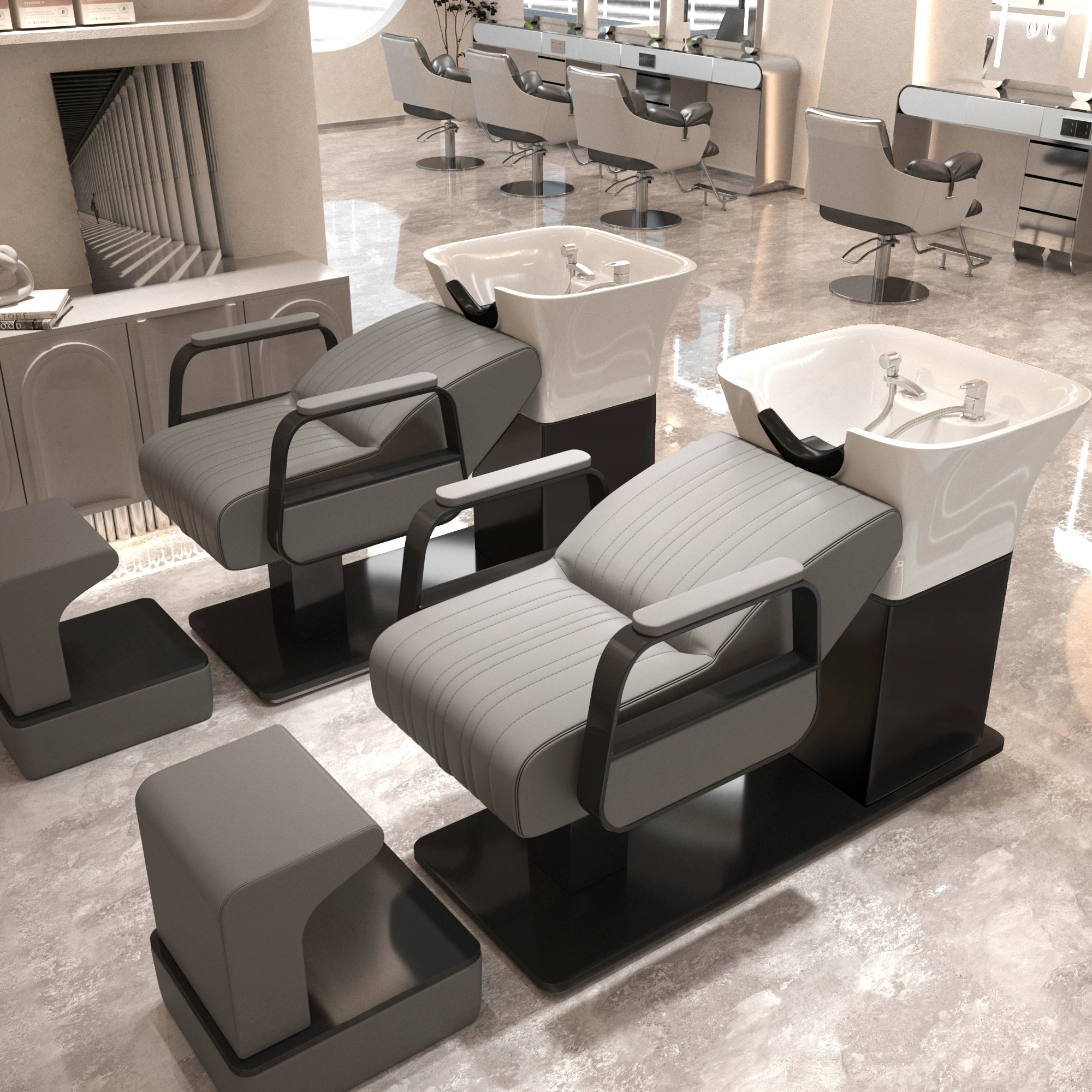 Li Bi shop shampoo bed, hair salon special semi lying flushing bed, high-end stainless steel ceramic deep basin hair salon special