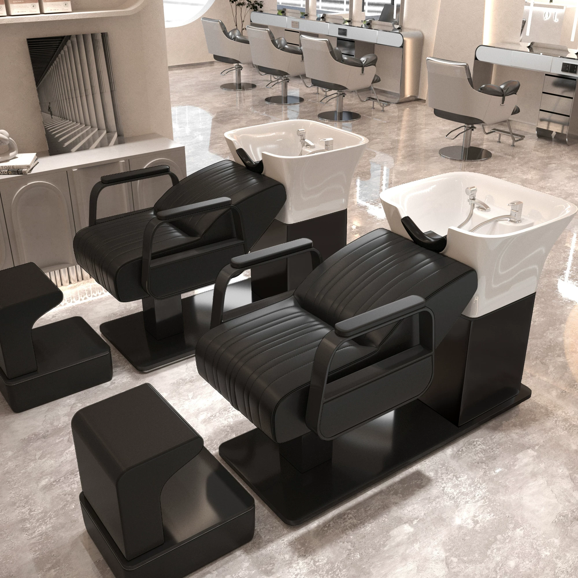 Li Bi shop shampoo bed, hair salon special semi lying flushing bed, high-end stainless steel ceramic deep basin hair salon special