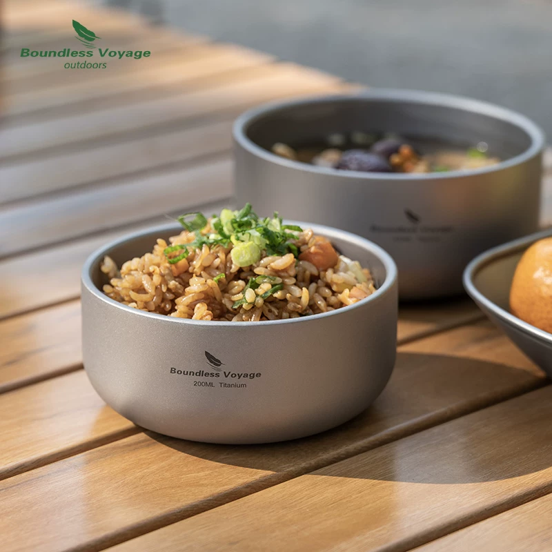 Biyi Pure Titanium Mowl Double -Layer Picnic Bowl Outdoor Barrachs Портативные открытые лагеря набор посуда набор для таблицы миска рисовая чаша для блюд чаши для салата для салата миски