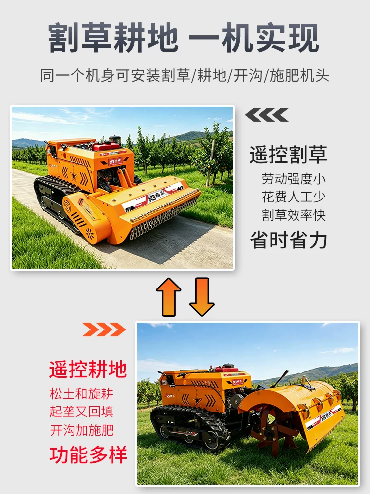 Nanben all terrain diesel remote-controlled tracked lawn mower, multifunctional rotary tiller, weeding lawn mower, rotary tiller