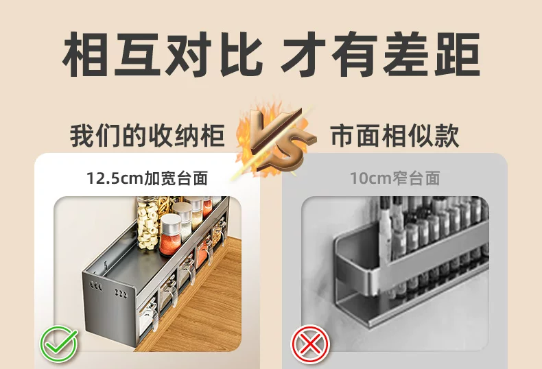 Kitchen seasoning storage rack, non perforated wall hanging, multifunctional seasoning combination set, seasoning box jar, kitchen and household use