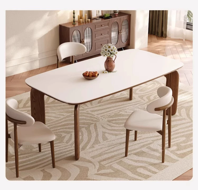 Light luxury rock slab dining table and chair combination with ancient style 2026 new home living room dining room simple rectangular dining table