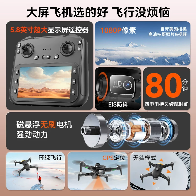 Large children's drone with screen GPS automatic return remote control aircraft professional high-definition aerial photography boy toy 9