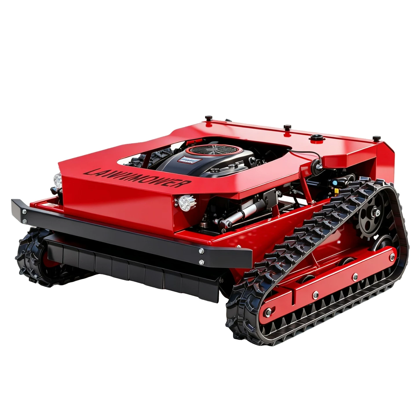 Remote controlled tracked lawn mower, all terrain reclamation machine, orchard hillside weeding and grass crushing machine, self-propelled lawn mower