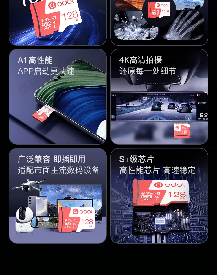 Asus memory card, dash cam, high-speed storage card TF card 128g, dedicated SD card for surveillance cameras 64g
