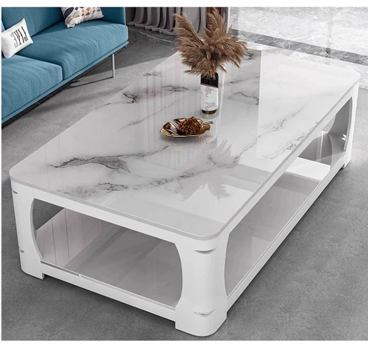 Tea table, living room, small household, simple and modern, resembling marble, tempered glass, rectangular tea table, tea table table