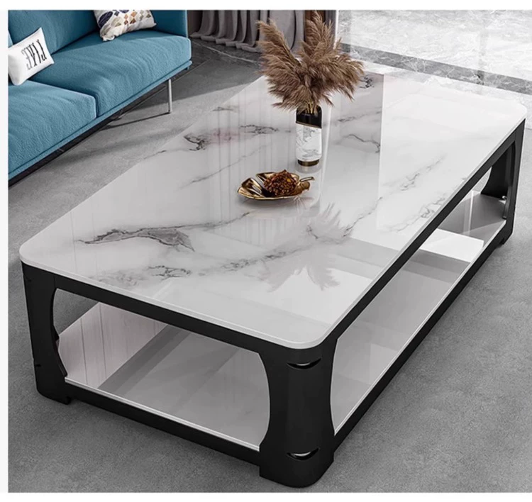 Tea table, living room, small household, simple and modern, resembling marble, tempered glass, rectangular tea table, tea table table