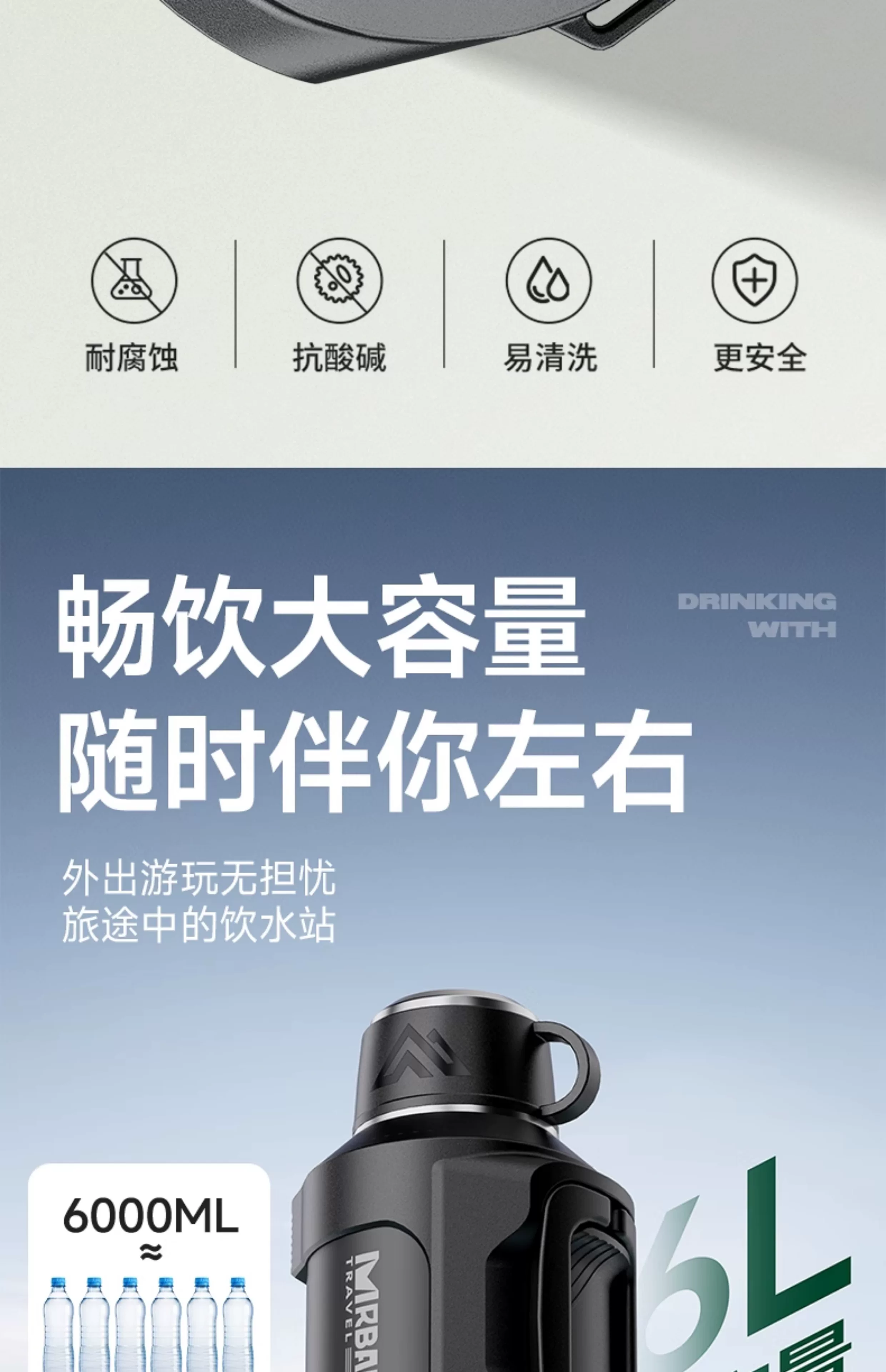 Insulated kettle with large capacity and cold insulation, large outdoor car water cup, long-lasting warm bottle for outdoor travel, new type of cold water kettle