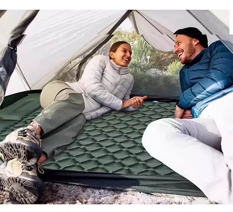 Outdoor ultra light inflatable mattress with foot cushion, outdoor tent sleeping pad, portable hiking camping single air mattress
