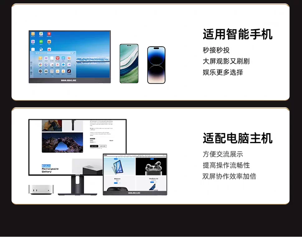 Portable monitor, mobile phone, wireless projection screen, laptop, extended screen, PS5/switch external screen, 4K secondary screen