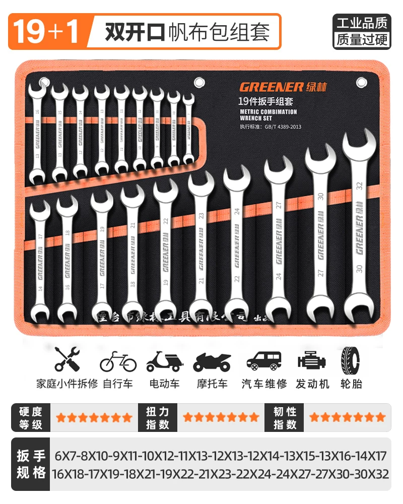 German Green Forest Dual purpose Wrench Set 15 piece Metric Plum Wrench and Ratchet Tool Set
