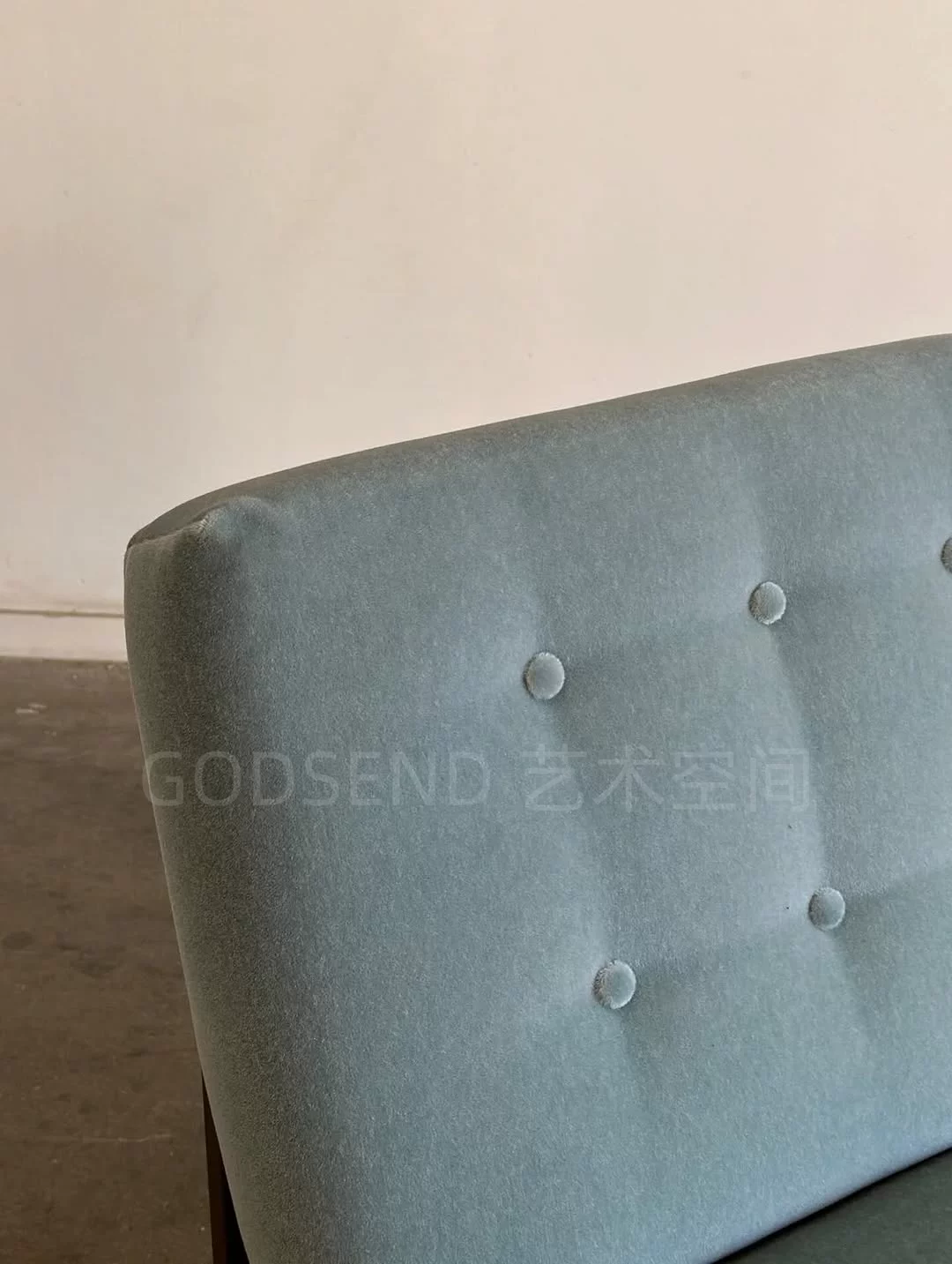Bauhaus Armless Single Sofa Chair Vintage Lake Blue Velvet Fabric Living Room Leisure Chair Metal Frame