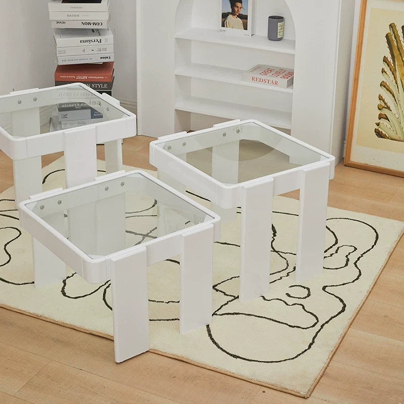 Aison Land Glass Coffee Lable High и Low Commity Devel Square Simple Modern Living Room Небольшой диван квартиры рядом с несколькими столами