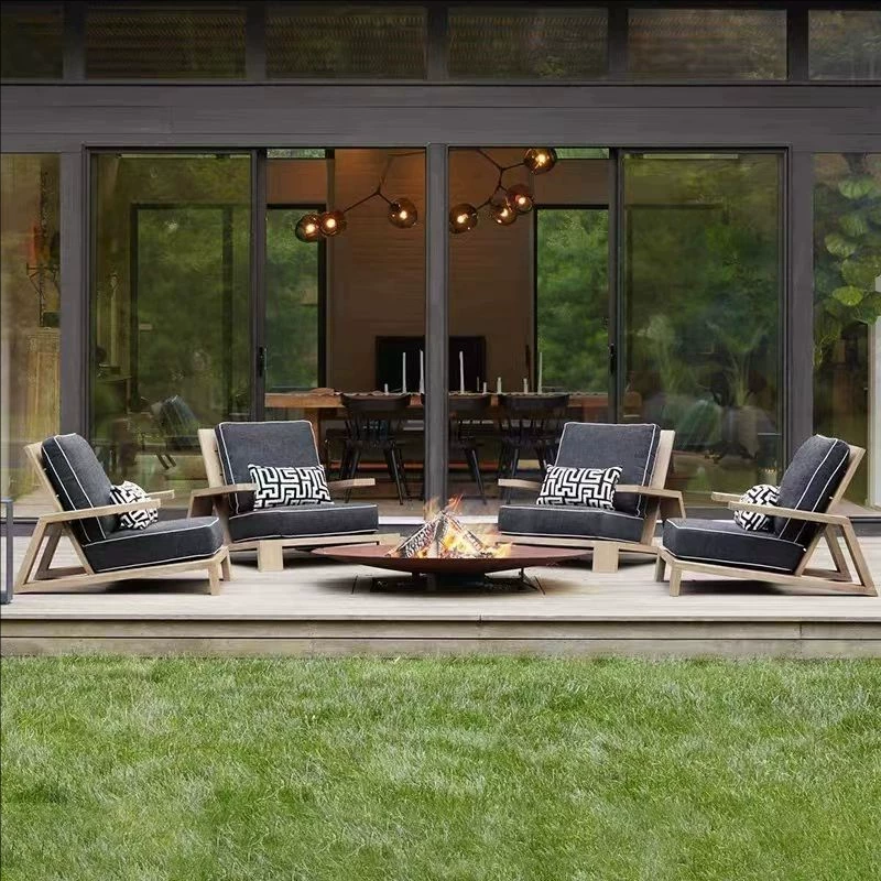 Nordic Outdoor Courtyard Garden Villa Outdoor Teak Sofa Leisure Sofa Aluminum Alloy Outdoor Waterproof Sunscreen