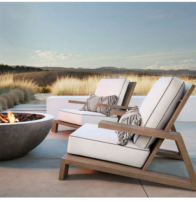 Nordic Outdoor Courtyard Garden Villa Outdoor Teak Sofa Leisure Sofa Aluminum Alloy Outdoor Waterproof Sunscreen