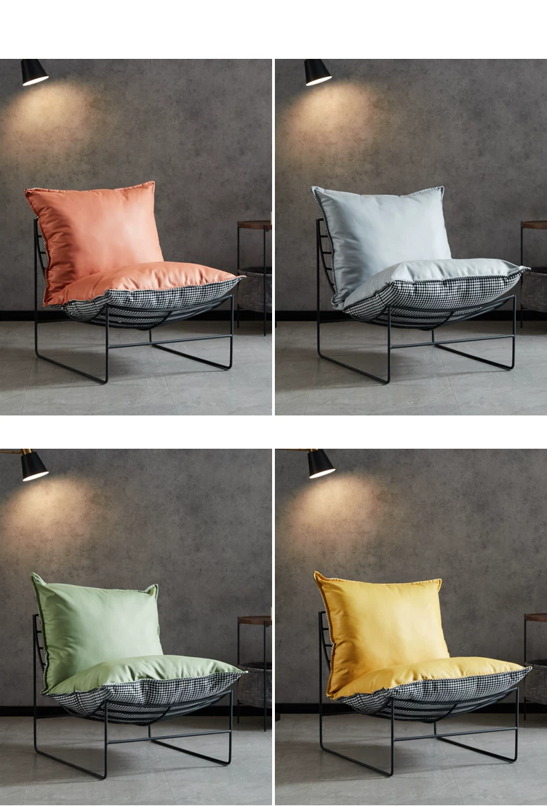 Nordic Leisure Living Room Fabric Sofa Tea Table Internet Celebrity Bedroom Balcony Single Leisure Chair Iron Art Lazy Sofa Chair