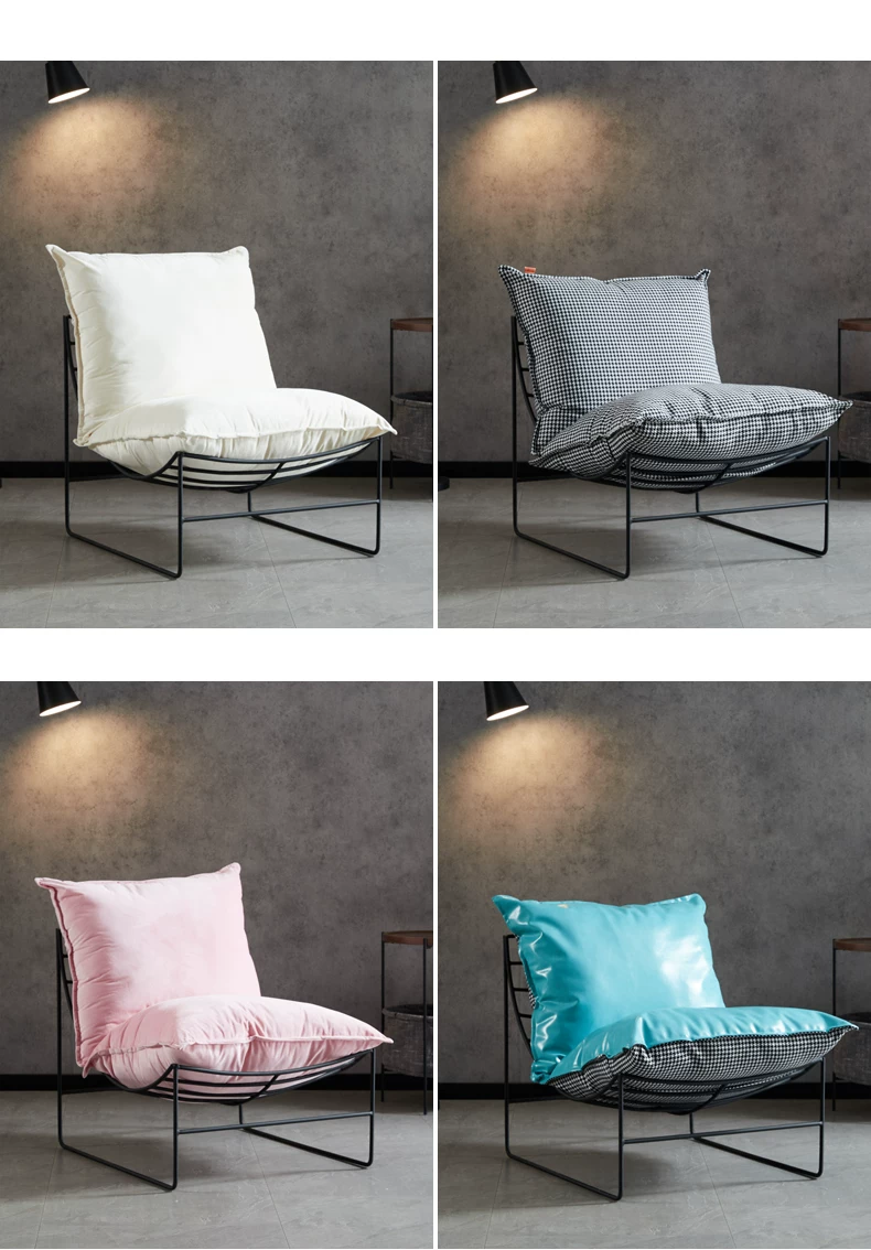 Nordic Leisure Living Room Fabric Sofa Tea Table Internet Celebrity Bedroom Balcony Single Leisure Chair Iron Art Lazy Sofa Chair