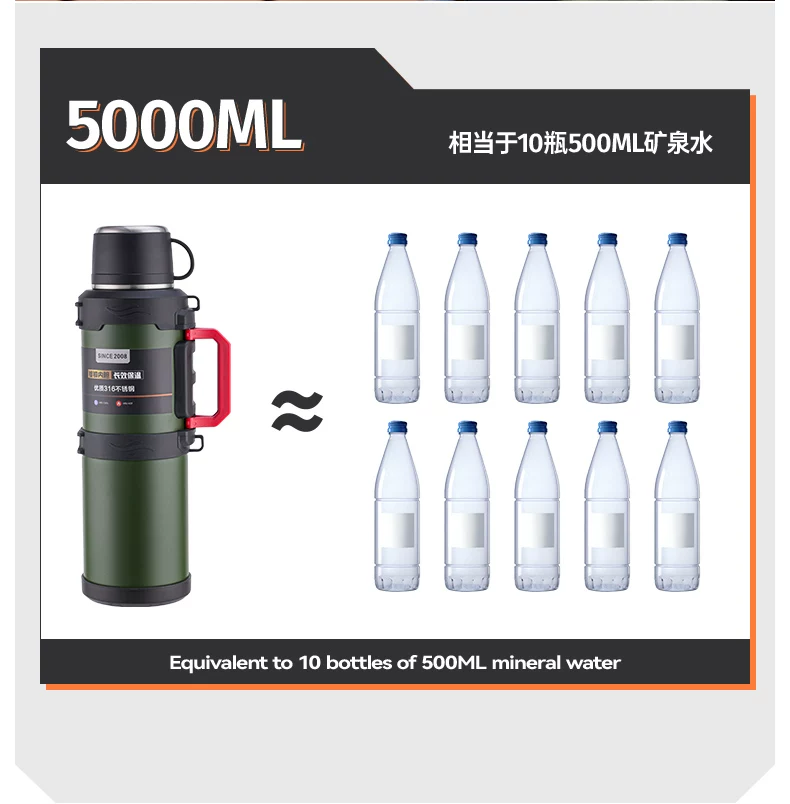 Insulated cup with a large capacity of 5000ml, portable outdoor household hot water bottle, authentic kettle, car water cup