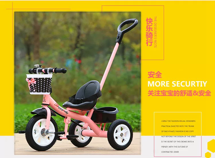 Miset Children's Tricycle High spec Bicycle with Storage Basket 1-6 Year Old Push Handle Baby Bike Foam Wheel Recommended