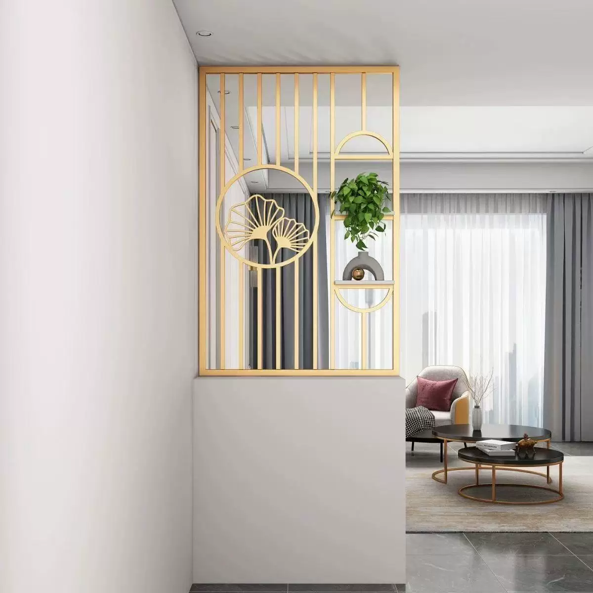 Stainless steel screen, wrought iron partition, living room entrance, new Chinese modern minimalist decorative wall, hollow out shading grille