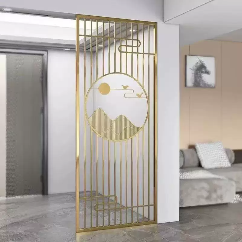 Stainless steel screen, wrought iron partition, living room entrance, new Chinese modern minimalist decorative wall, hollow out shading grille