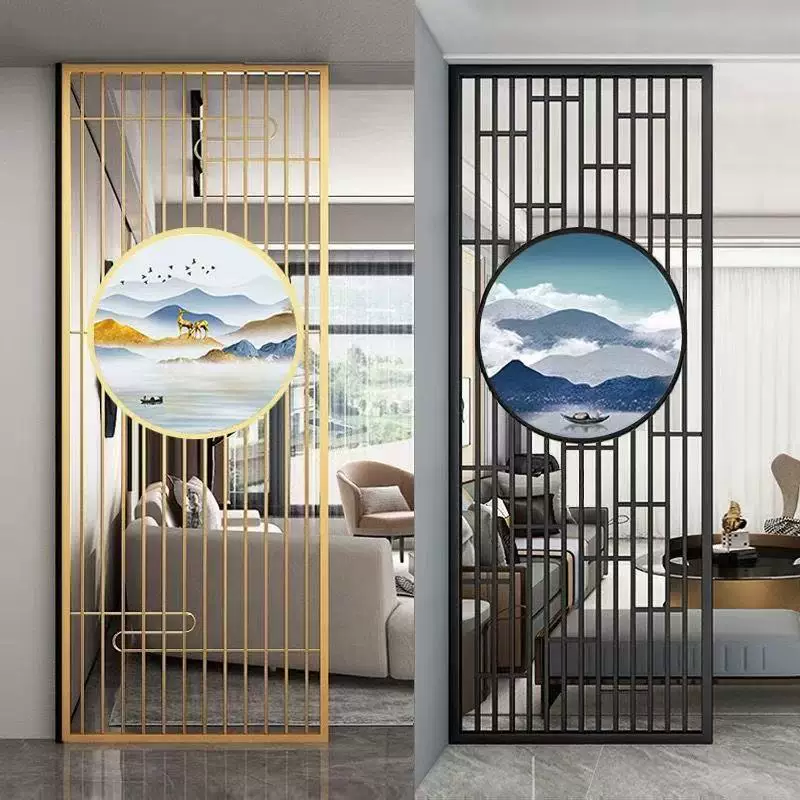 Stainless steel screen, wrought iron partition, living room entrance, new Chinese modern minimalist decorative wall, hollow out shading grille